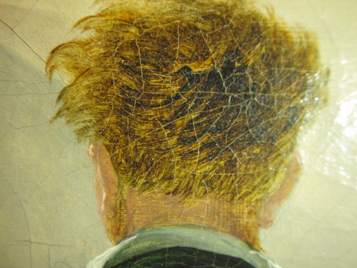 Close-up of the back of the wanderer’s head in Friedrich’s painting