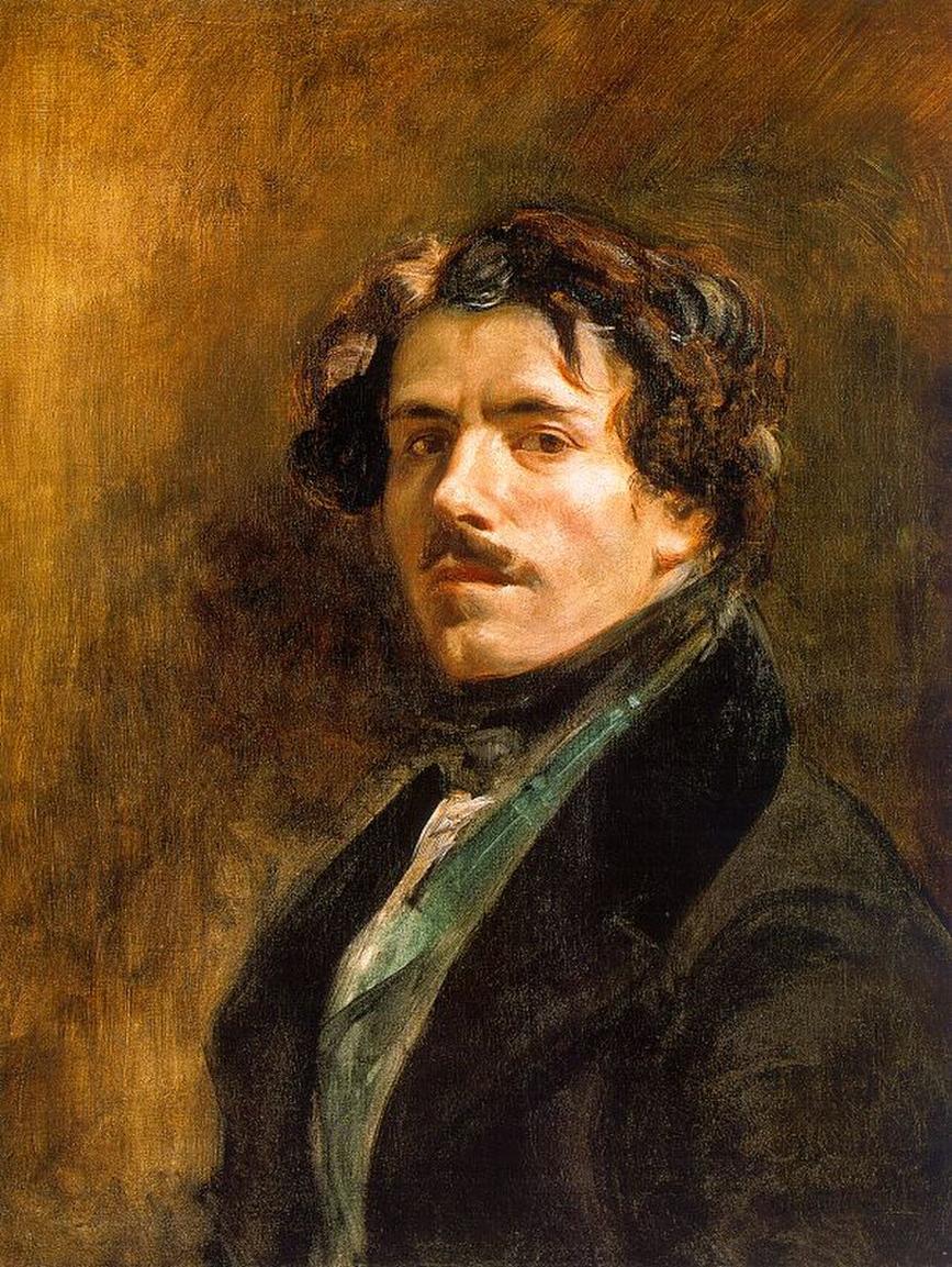 Eugène Delacroix in his 1837 self-portrait, wearing a green vest